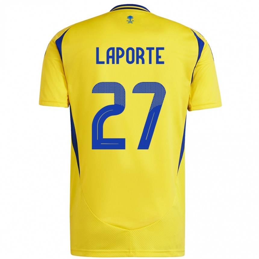 Kids Football Aymeric Laporte #27 Yellow Blue Home Jersey 2024/25 T-Shirt