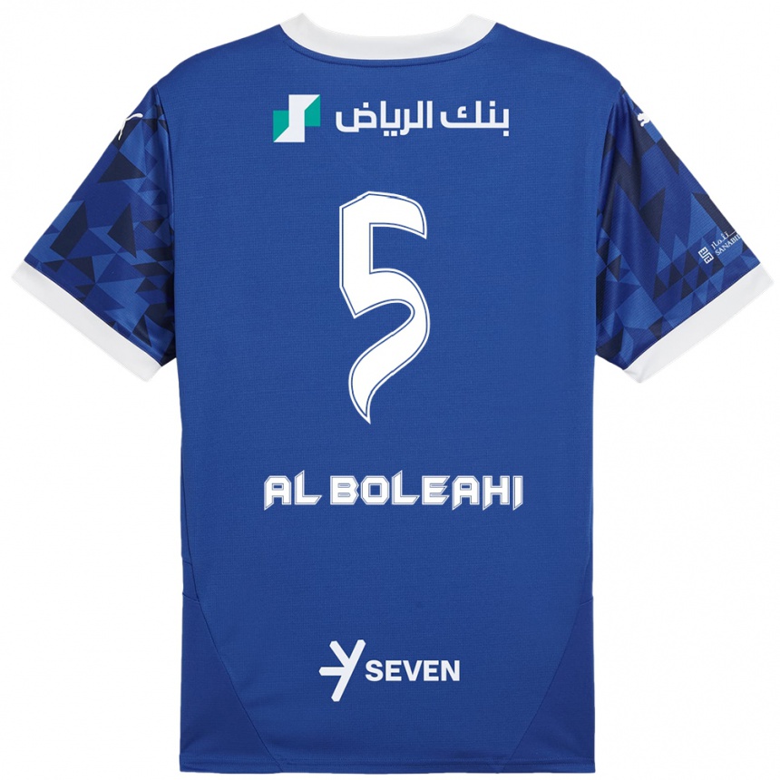 Kids Football Ali Al-Boleahi #5 Dark Blue White Home Jersey 2024/25 T-Shirt