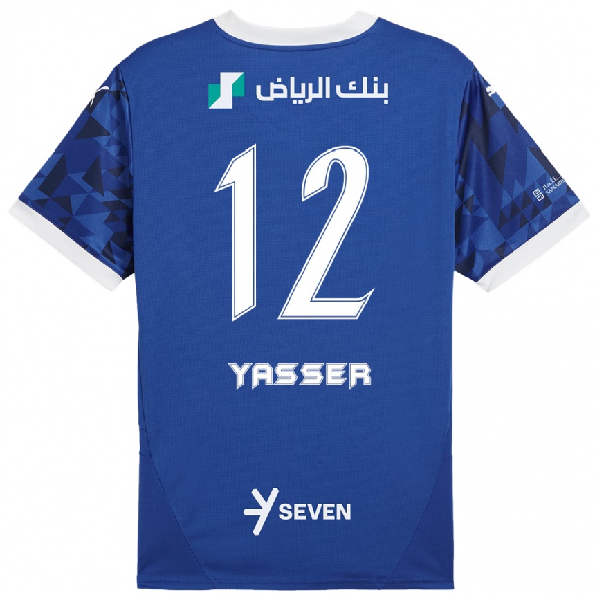 Kids Football Yasser Al-Shahrani #12 Dark Blue White Home Jersey 2024/25 T-Shirt