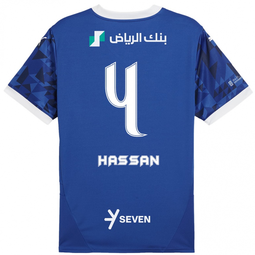 Kids Football Eman Hassan #4 Dark Blue White Home Jersey 2024/25 T-Shirt