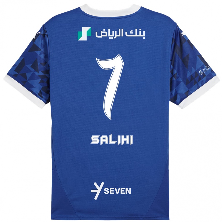 Kids Football Shokhan Salihi #7 Dark Blue White Home Jersey 2024/25 T-Shirt