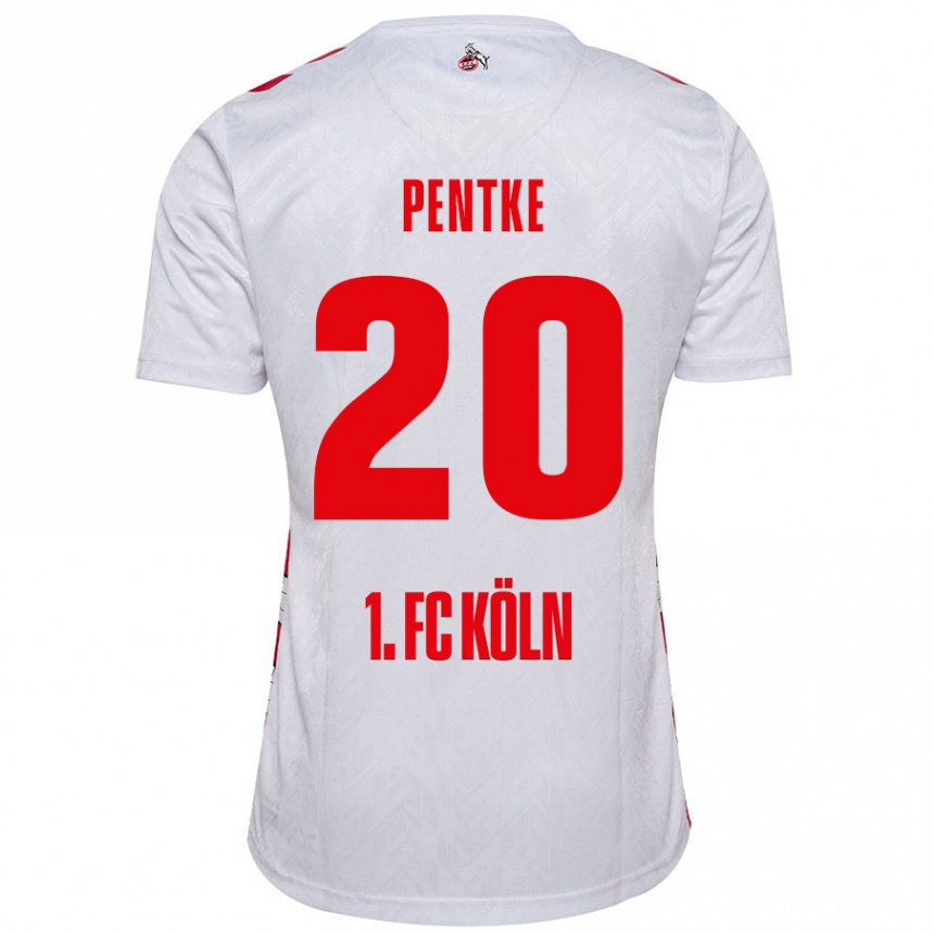 Kids Football Philipp Pentke #20 White Red Home Jersey 2024/25 T-Shirt