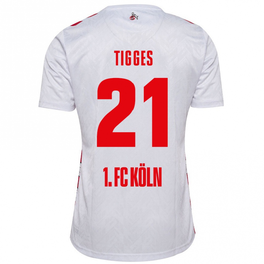 Kids Football Steffen Tigges #21 White Red Home Jersey 2024/25 T-Shirt