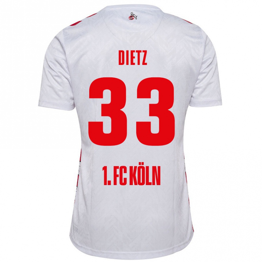 Kids Football Florian Dietz #33 White Red Home Jersey 2024/25 T-Shirt