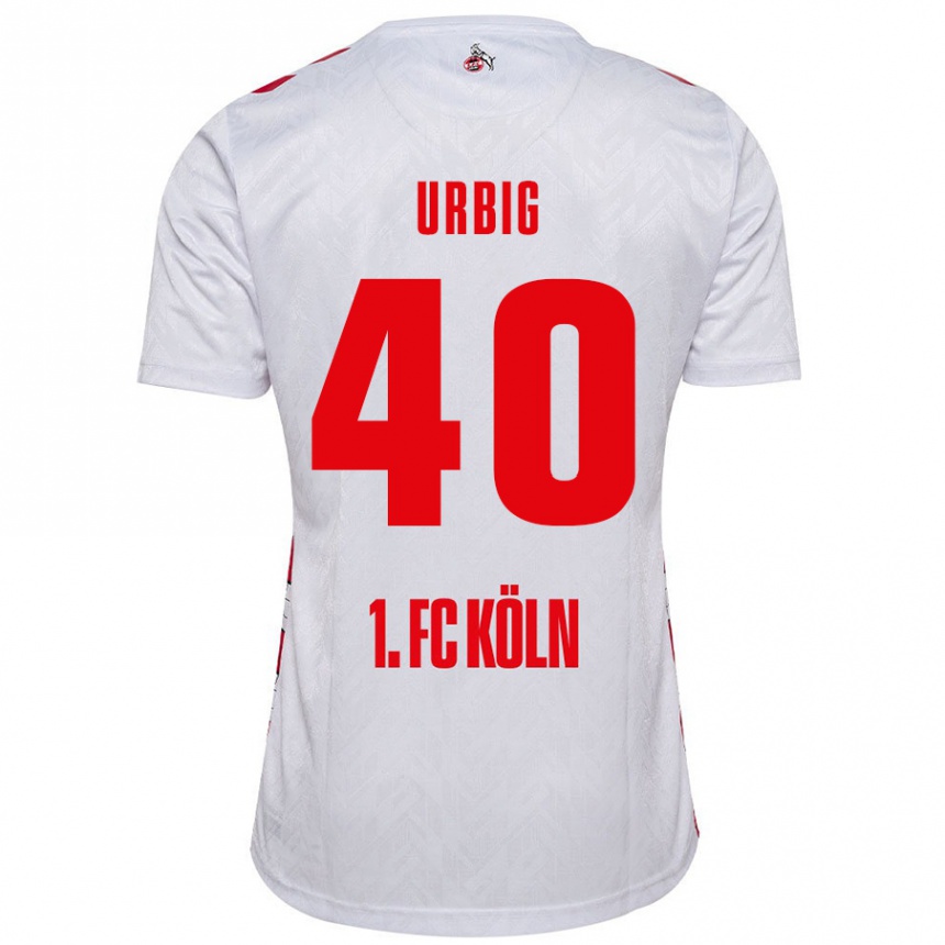 Kids Football Jonas Urbig #40 White Red Home Jersey 2024/25 T-Shirt