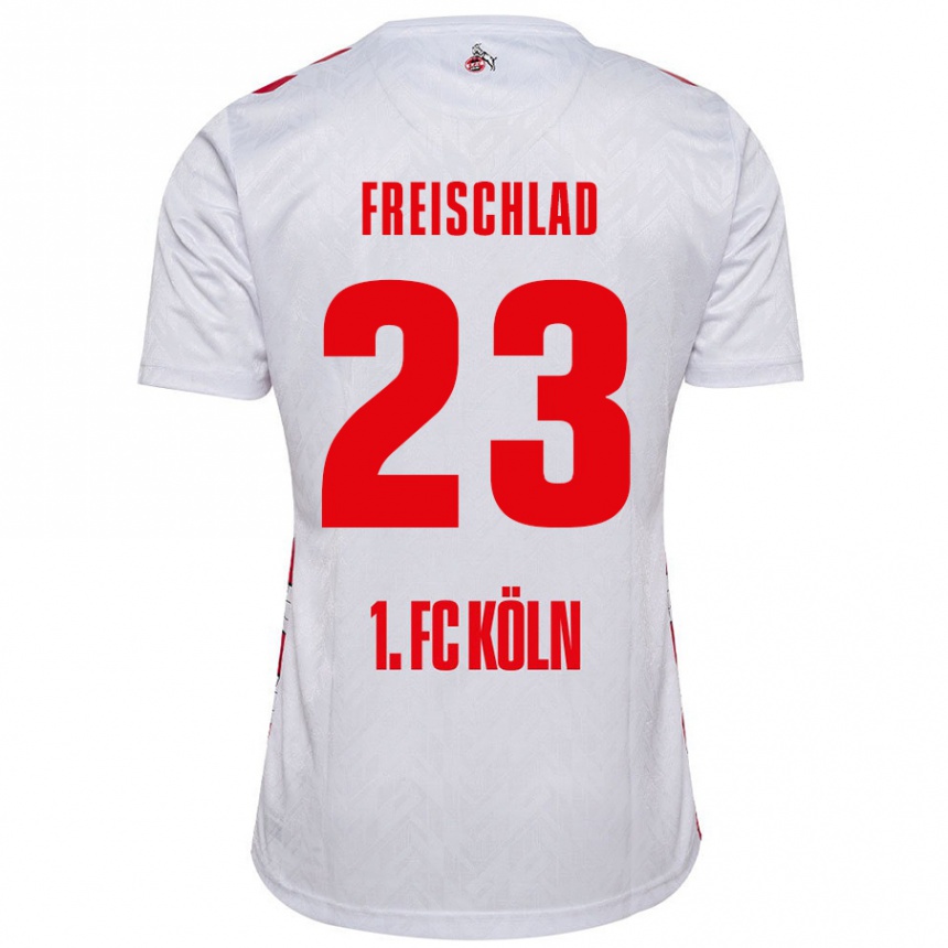 Kids Football Yannick Freischlad #23 White Red Home Jersey 2024/25 T-Shirt