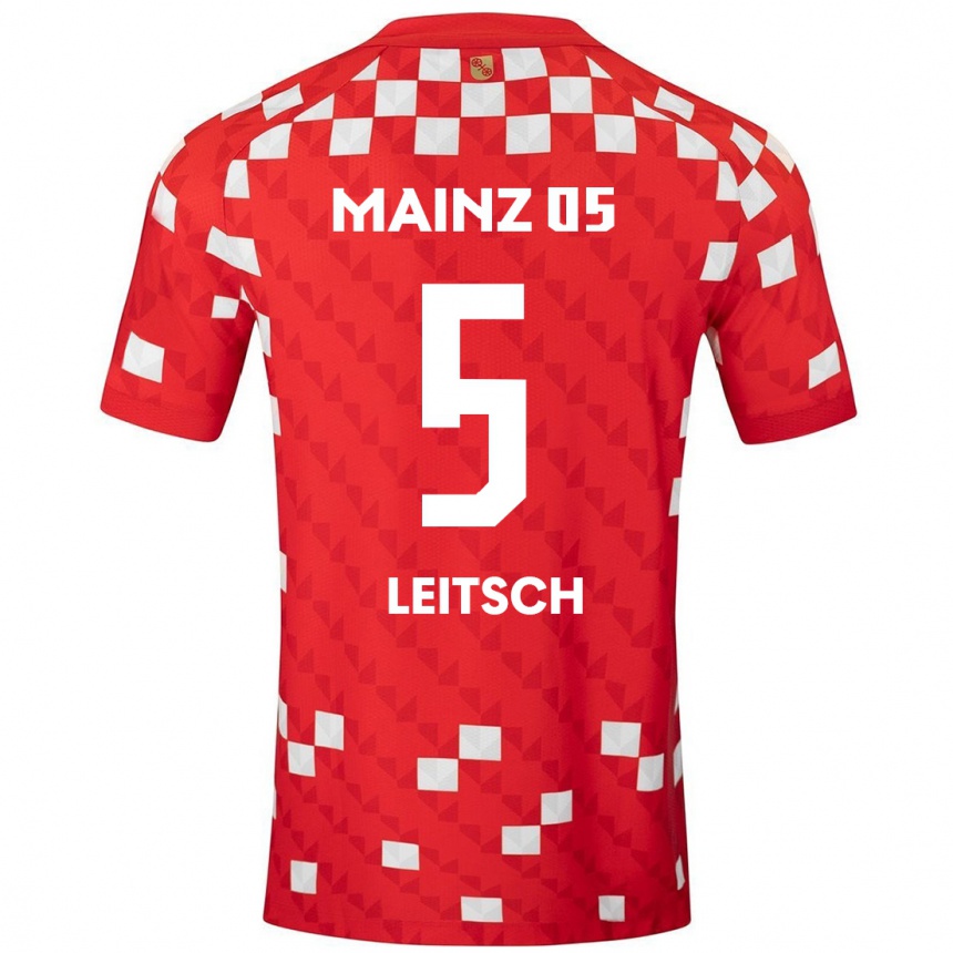 Kids Football Maxim Leitsch #5 White Red Home Jersey 2024/25 T-Shirt