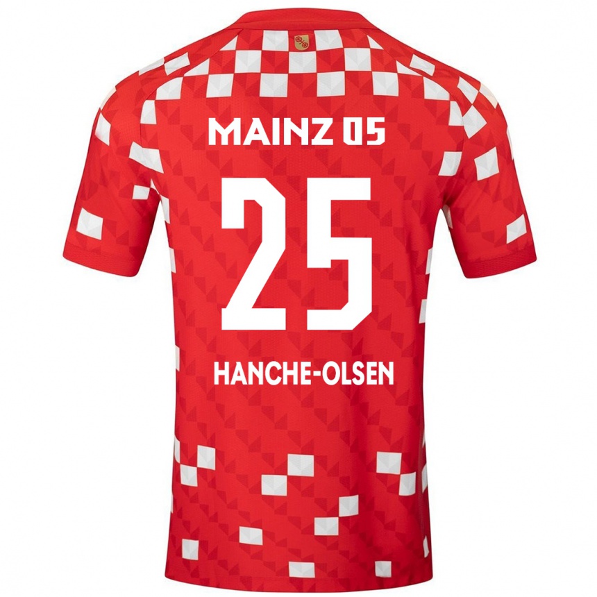 Kids Football Andreas Hanche-Olsen #25 White Red Home Jersey 2024/25 T-Shirt