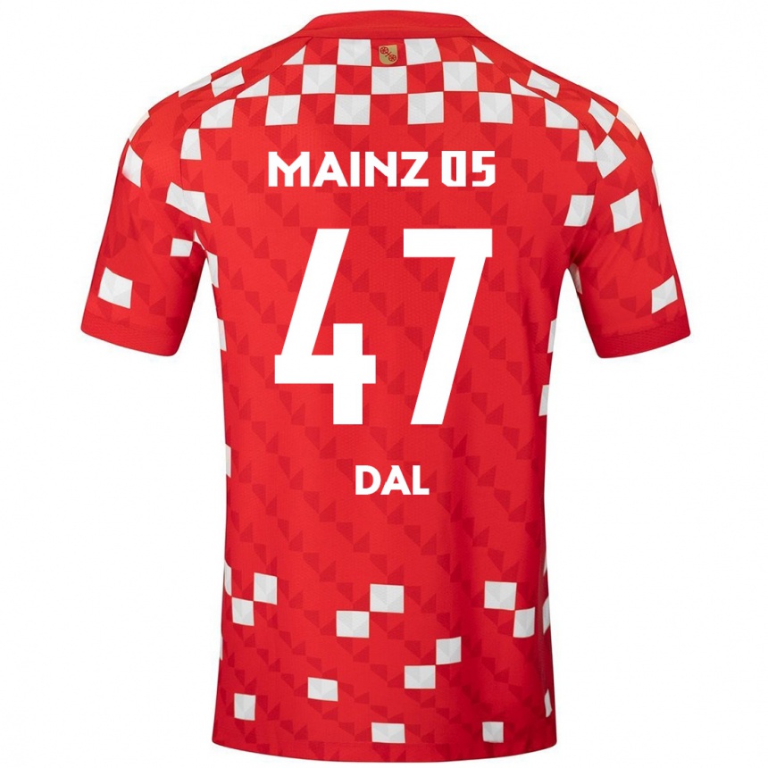 Kids Football Maxim Dal #47 White Red Home Jersey 2024/25 T-Shirt