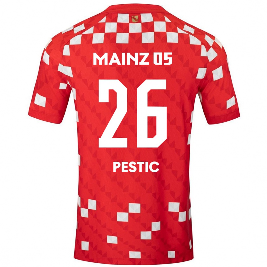 Kids Football Dominik Pestic #26 White Red Home Jersey 2024/25 T-Shirt