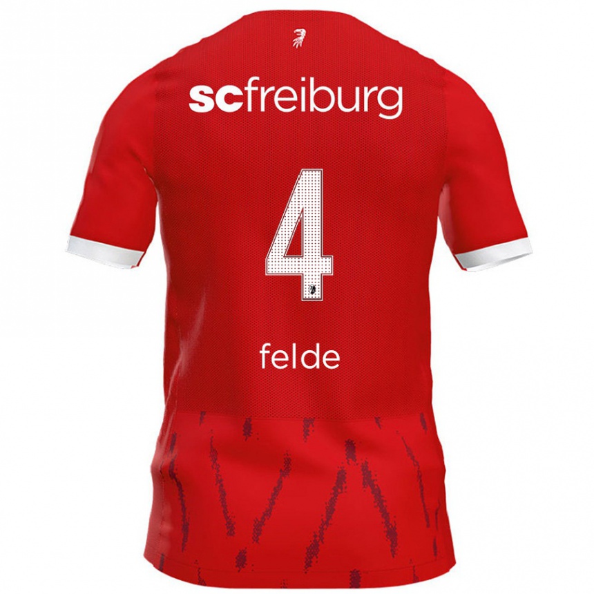 Kids Football Meret Felde #4 Red Home Jersey 2024/25 T-Shirt