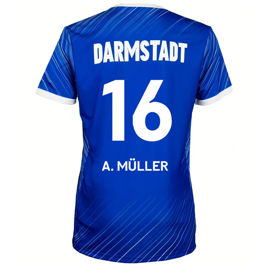 Kids Football Andreas Müller #16 Blue White Home Jersey 2024/25 T-Shirt