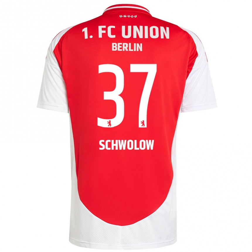 Kids Football Alexander Schwolow #37 Red White Home Jersey 2024/25 T-Shirt