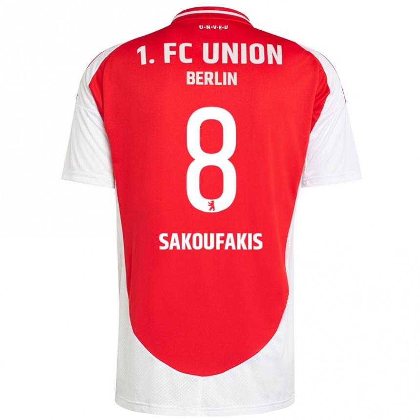 Kids Football Theodor Sakoufakis #8 Red White Home Jersey 2024/25 T-Shirt