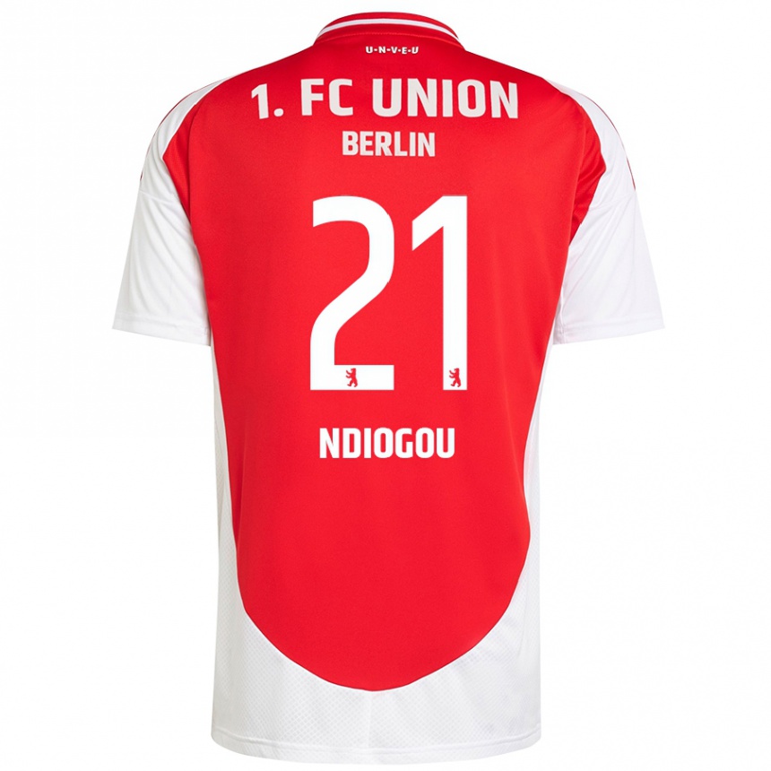 Kids Football Pape-Omar Ndiogou #21 Red White Home Jersey 2024/25 T-Shirt