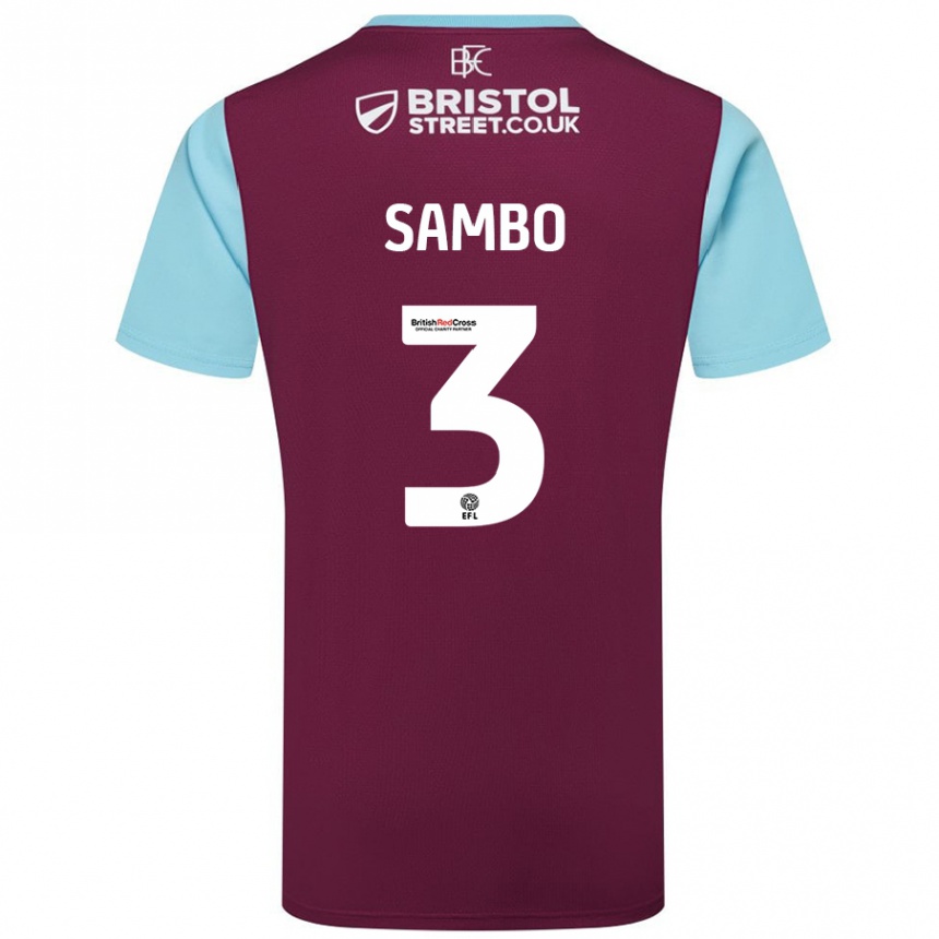 Kids Football Shurandy Sambo #3 Burgundy Sky Blue Home Jersey 2024/25 T-Shirt