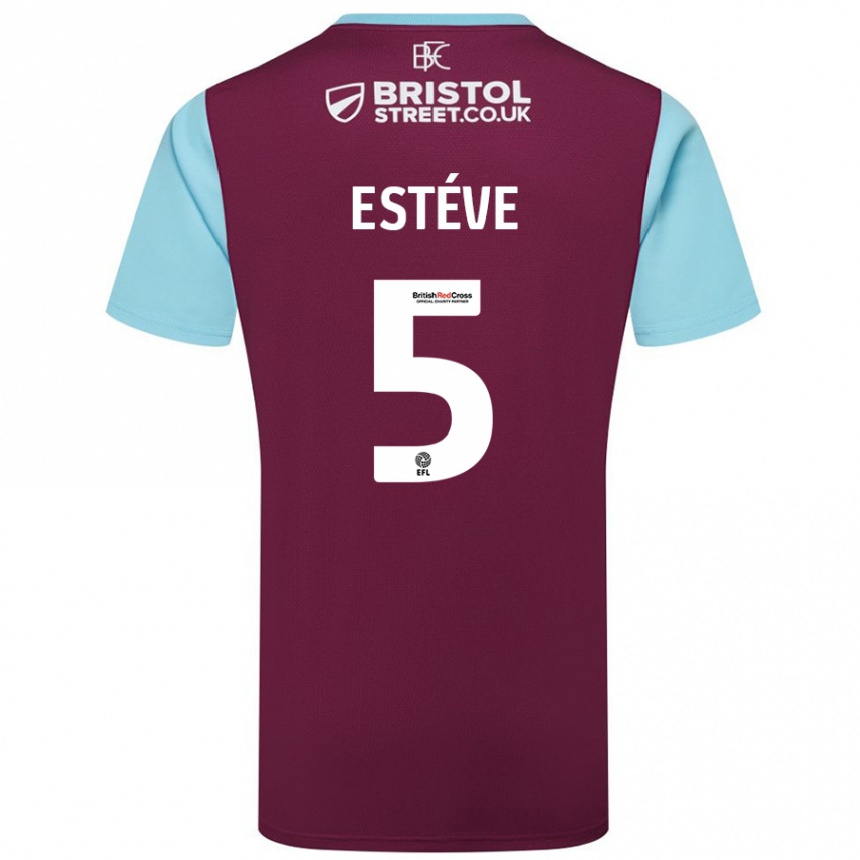 Kids Football Maxime Estève #5 Burgundy Sky Blue Home Jersey 2024/25 T-Shirt