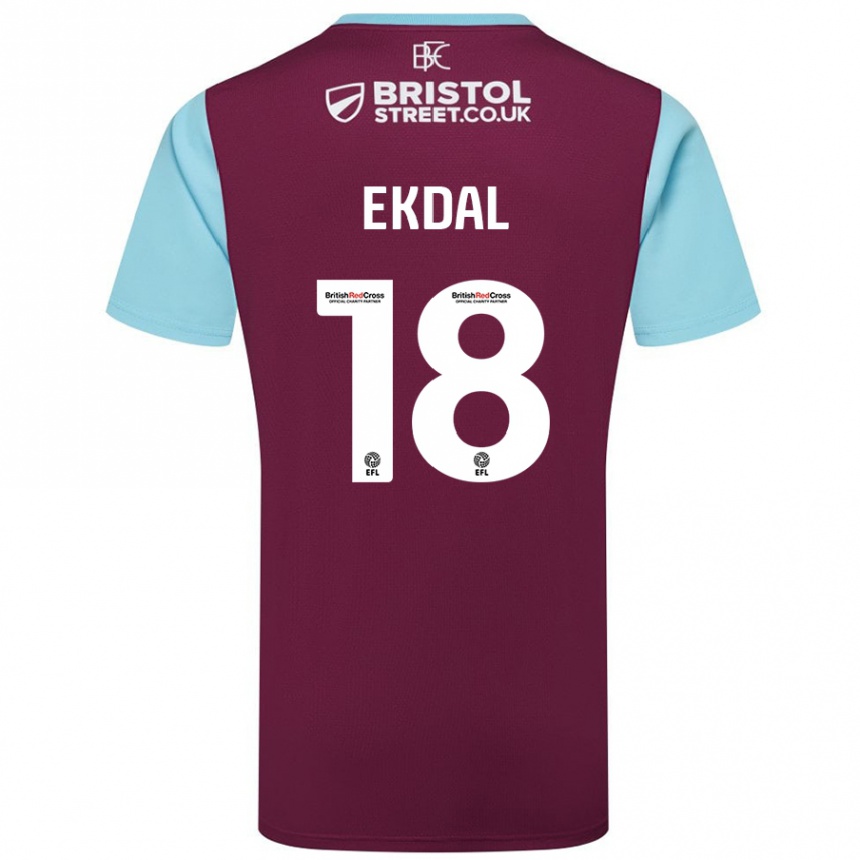 Kids Football Hjalmar Ekdal #18 Burgundy Sky Blue Home Jersey 2024/25 T-Shirt