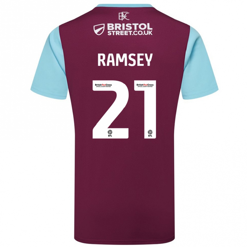 Kids Football Aaron Ramsey #21 Burgundy Sky Blue Home Jersey 2024/25 T-Shirt