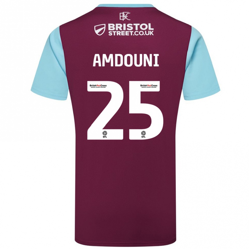 Kids Football Zeki Amdouni #25 Burgundy Sky Blue Home Jersey 2024/25 T-Shirt