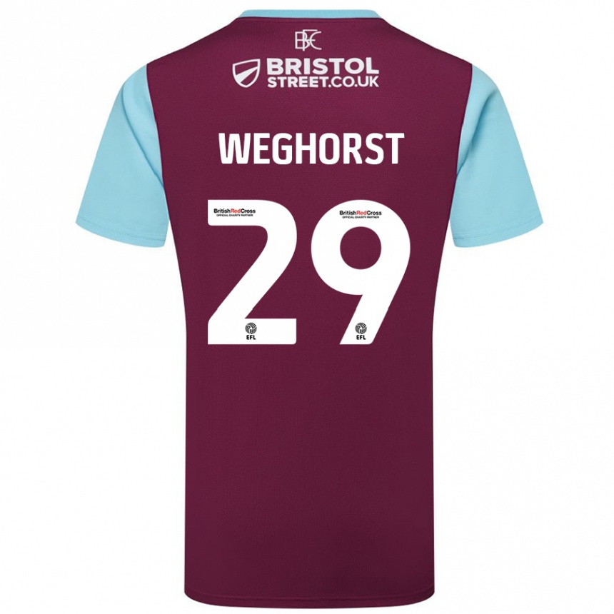 Kids Football Wout Weghorst #29 Burgundy Sky Blue Home Jersey 2024/25 T-Shirt