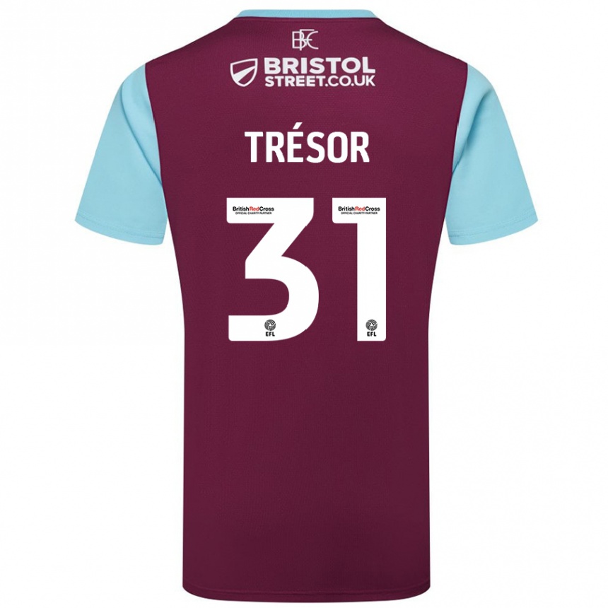 Kids Football Mike Trésor #31 Burgundy Sky Blue Home Jersey 2024/25 T-Shirt