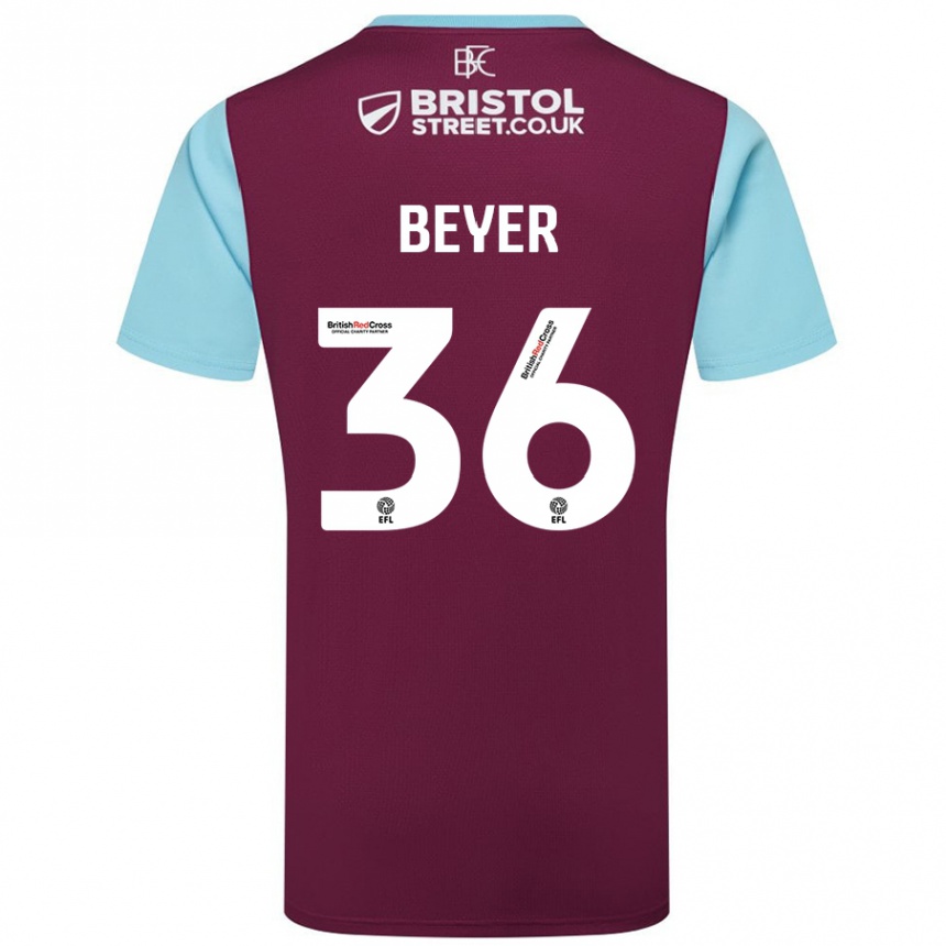 Kids Football Jordan Beyer #36 Burgundy Sky Blue Home Jersey 2024/25 T-Shirt