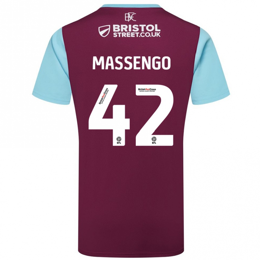 Kids Football Han-Noah Massengo #42 Burgundy Sky Blue Home Jersey 2024/25 T-Shirt