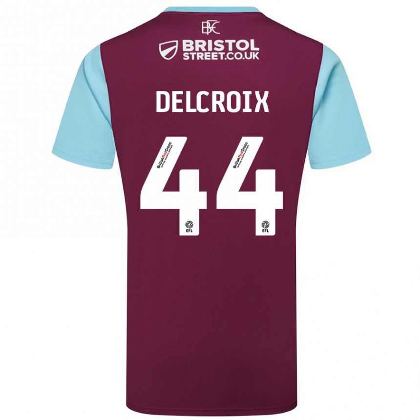 Kids Football Hannes Delcroix #44 Burgundy Sky Blue Home Jersey 2024/25 T-Shirt