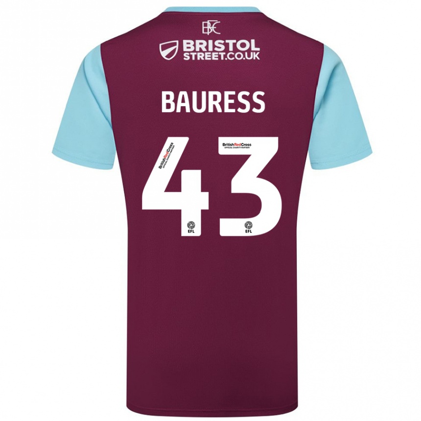 Kids Football Joe Bauress #43 Burgundy Sky Blue Home Jersey 2024/25 T-Shirt