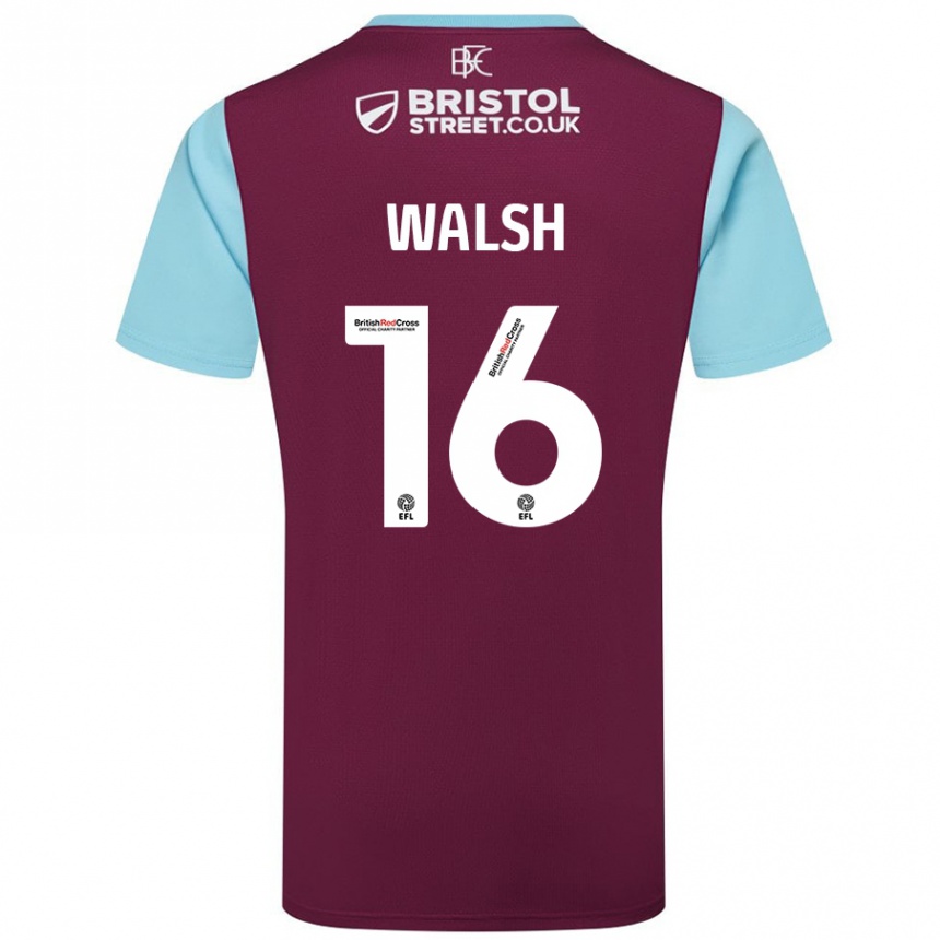 Kids Football Lucy Walsh #16 Burgundy Sky Blue Home Jersey 2024/25 T-Shirt