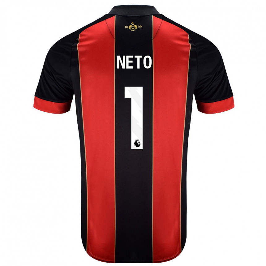 Kids Football Neto #1 Red Black Home Jersey 2024/25 T-Shirt