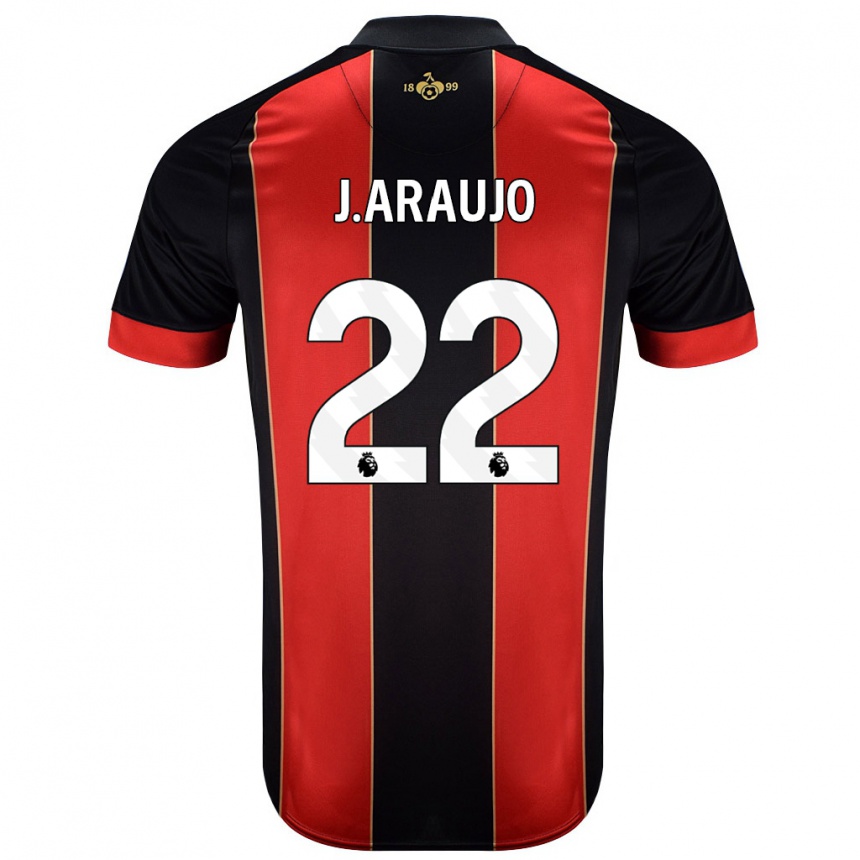 Kids Football Julián Araujo #28 Red Black Home Jersey 2024/25 T-Shirt