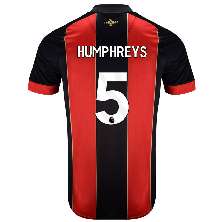 Kids Football Holly Humphreys #5 Red Black Home Jersey 2024/25 T-Shirt