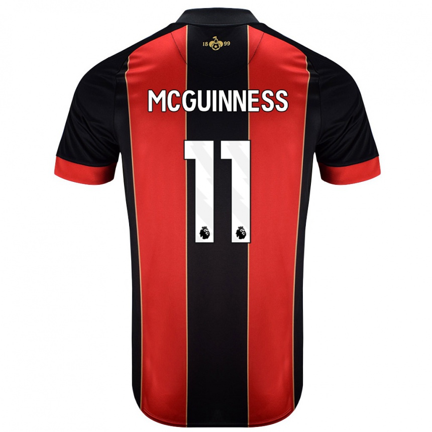 Kids Football Gemma Mcguinness #11 Red Black Home Jersey 2024/25 T-Shirt