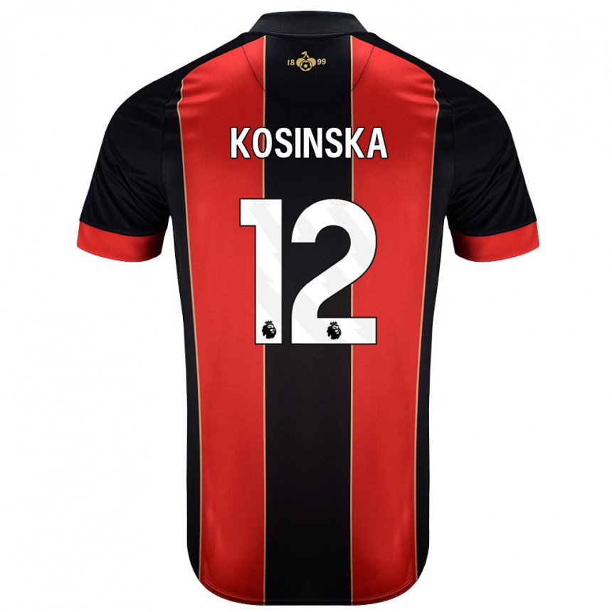 Kids Football Daniela Kosinska #12 Red Black Home Jersey 2024/25 T-Shirt