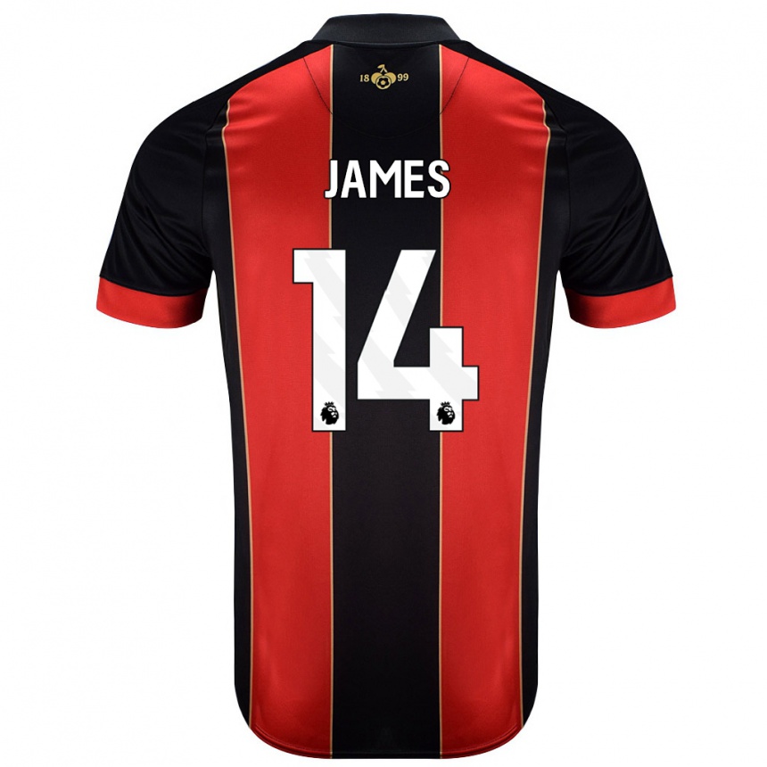 Kids Football Katie James #14 Red Black Home Jersey 2024/25 T-Shirt