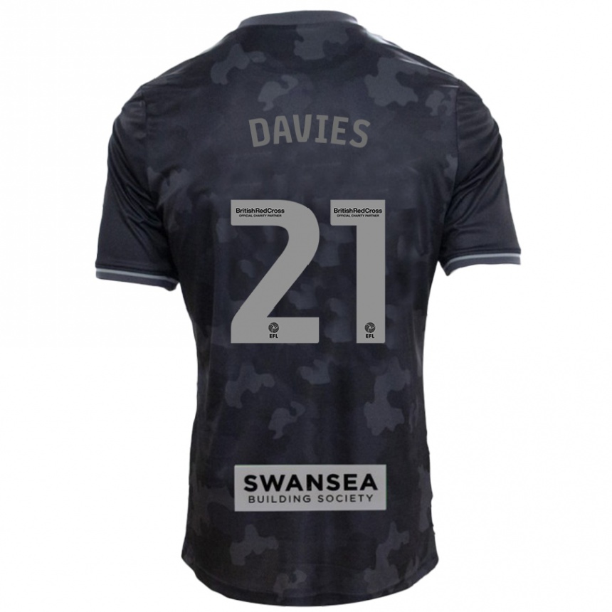 Kids Football Laura Davies #21 Black Away Jersey 2024/25 T-Shirt