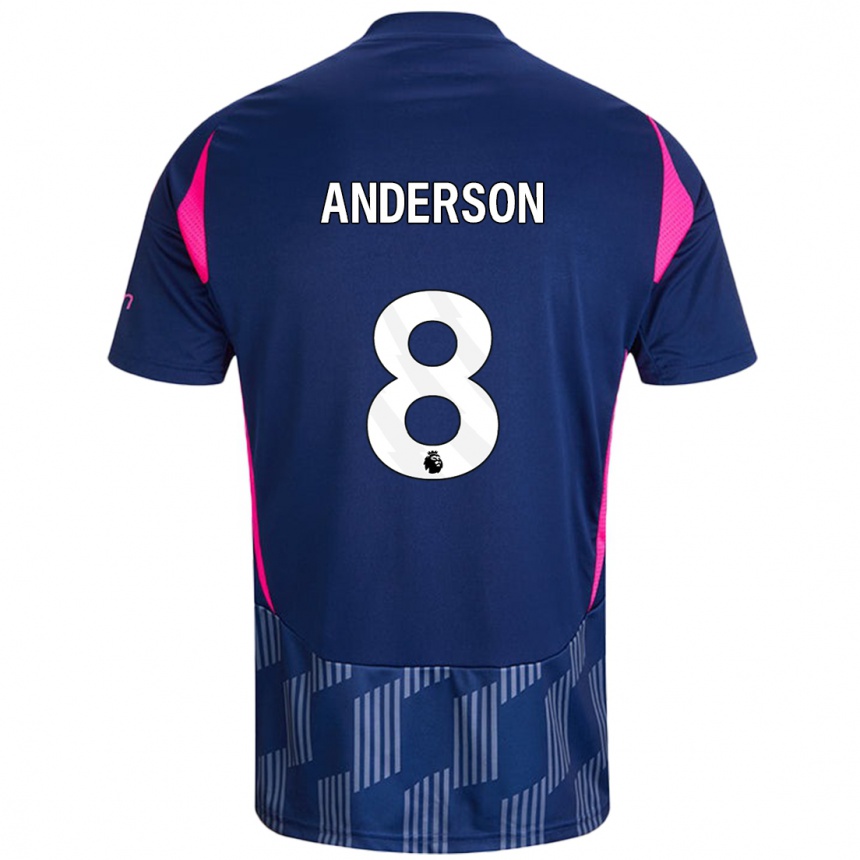 Kids Football Elliot Anderson #8 Royal Blue Pink Away Jersey 2024/25 T-Shirt