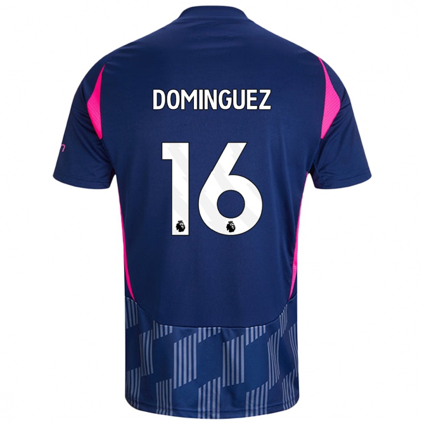 Kids Football Nicolás Domínguez #16 Royal Blue Pink Away Jersey 2024/25 T-Shirt