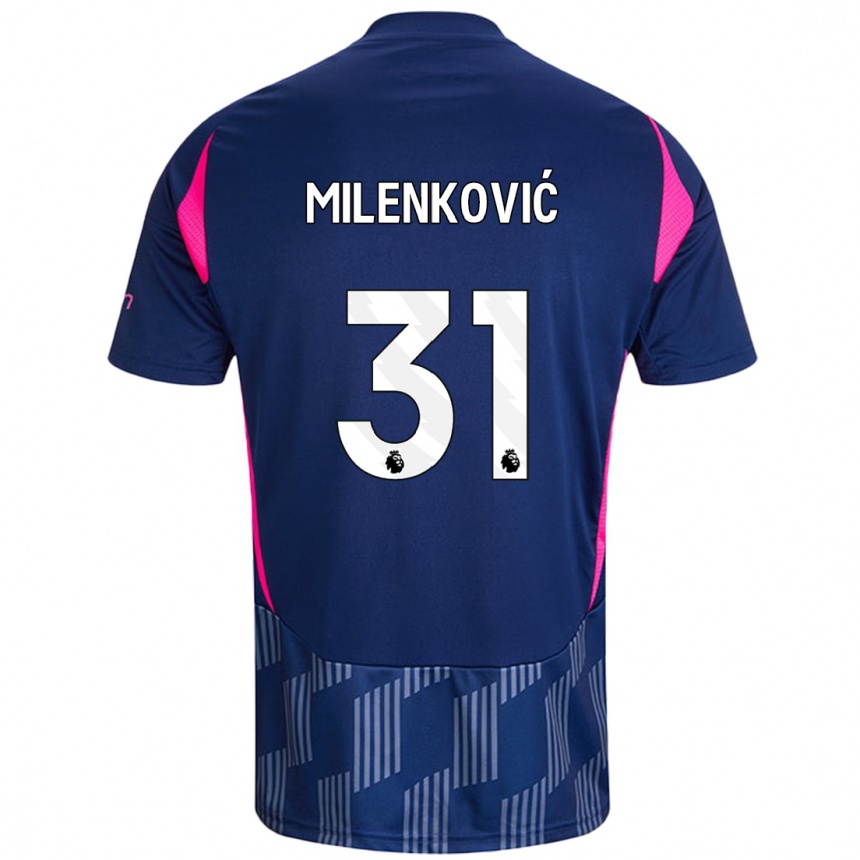 Kids Football Nikola Milenković #31 Royal Blue Pink Away Jersey 2024/25 T-Shirt