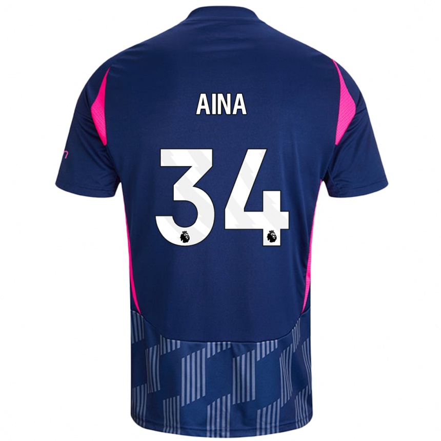 Kids Football Ola Aina #34 Royal Blue Pink Away Jersey 2024/25 T-Shirt