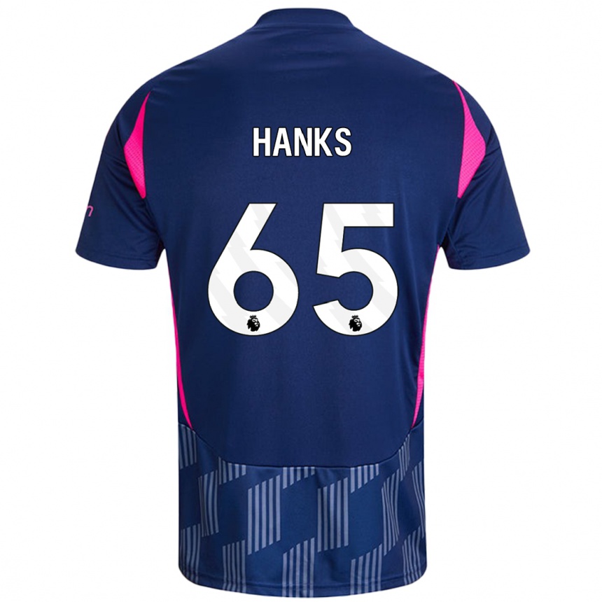 Kids Football Justin Hanks #65 Royal Blue Pink Away Jersey 2024/25 T-Shirt