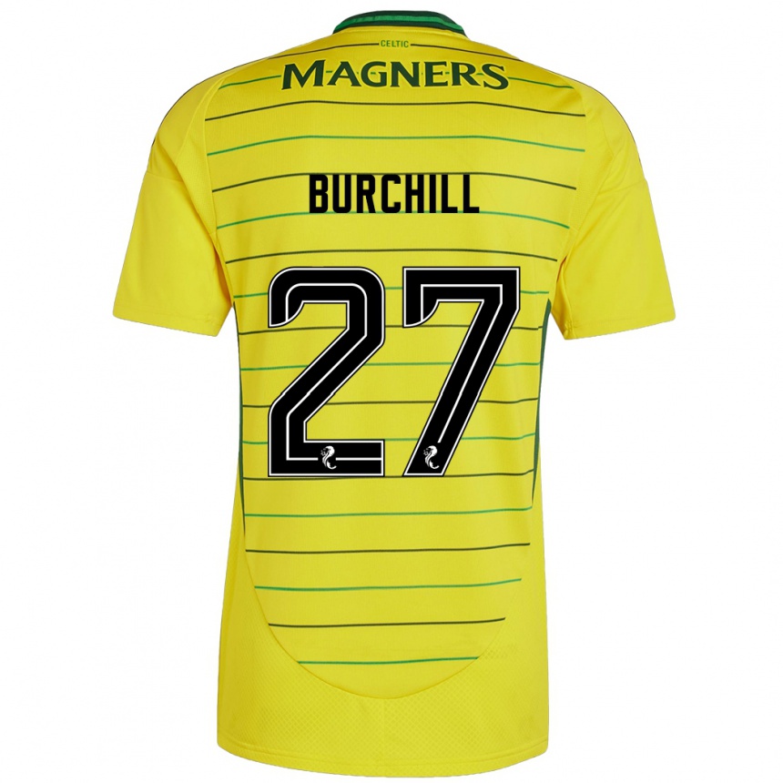 Kids Football Tiree Burchill #27 Yellow Away Jersey 2024/25 T-Shirt