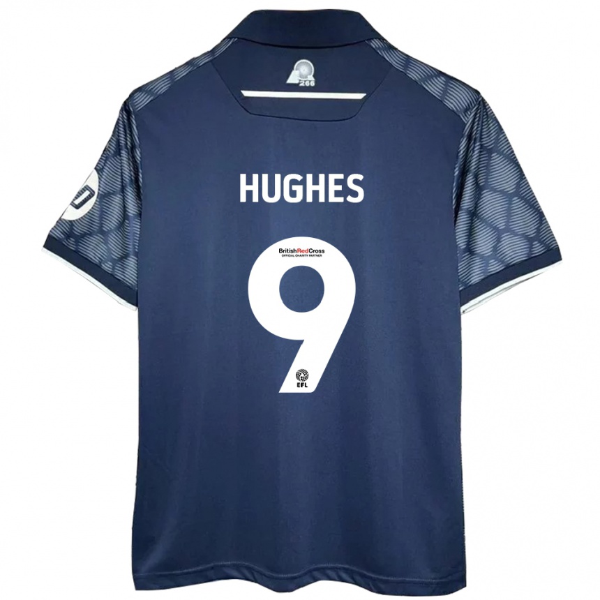 Kids Football Rosie Hughes #9 Black Away Jersey 2024/25 T-Shirt