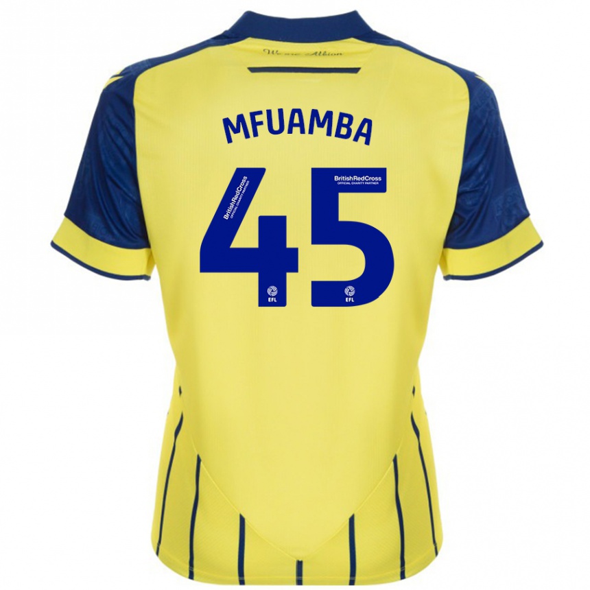 Kids Football Kevin Mfuamba #45 Yellow Blue Away Jersey 2024/25 T-Shirt