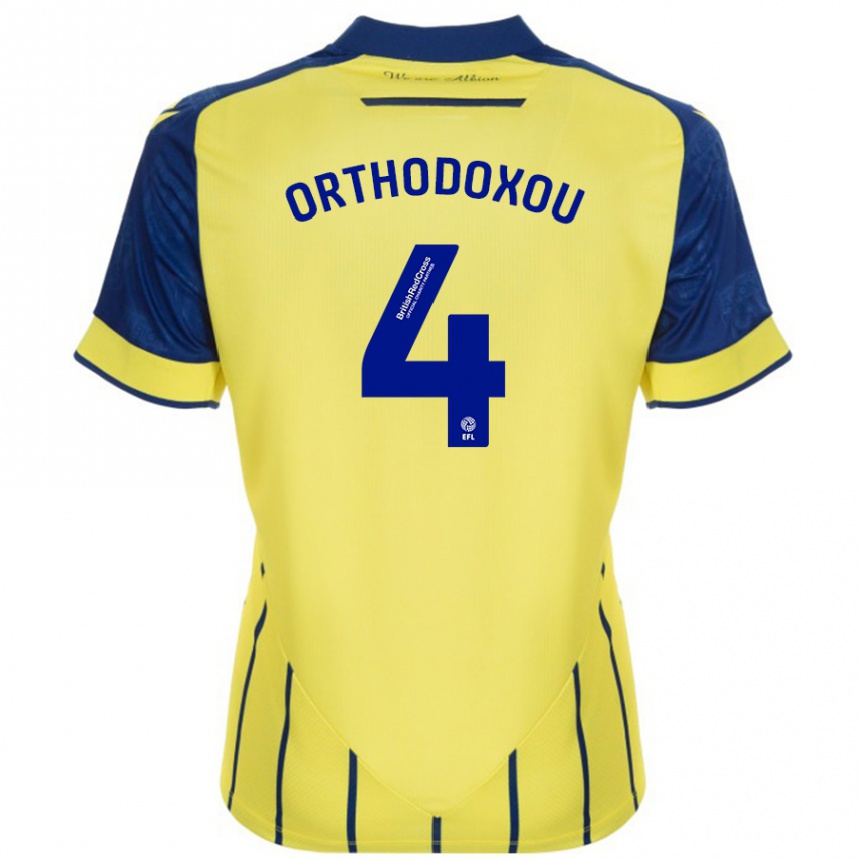 Kids Football Francesca Orthodoxou #4 Yellow Blue Away Jersey 2024/25 T-Shirt