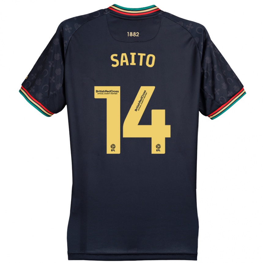 Kids Football Koki Saito #14 Dark Navy Blue Away Jersey 2024/25 T-Shirt