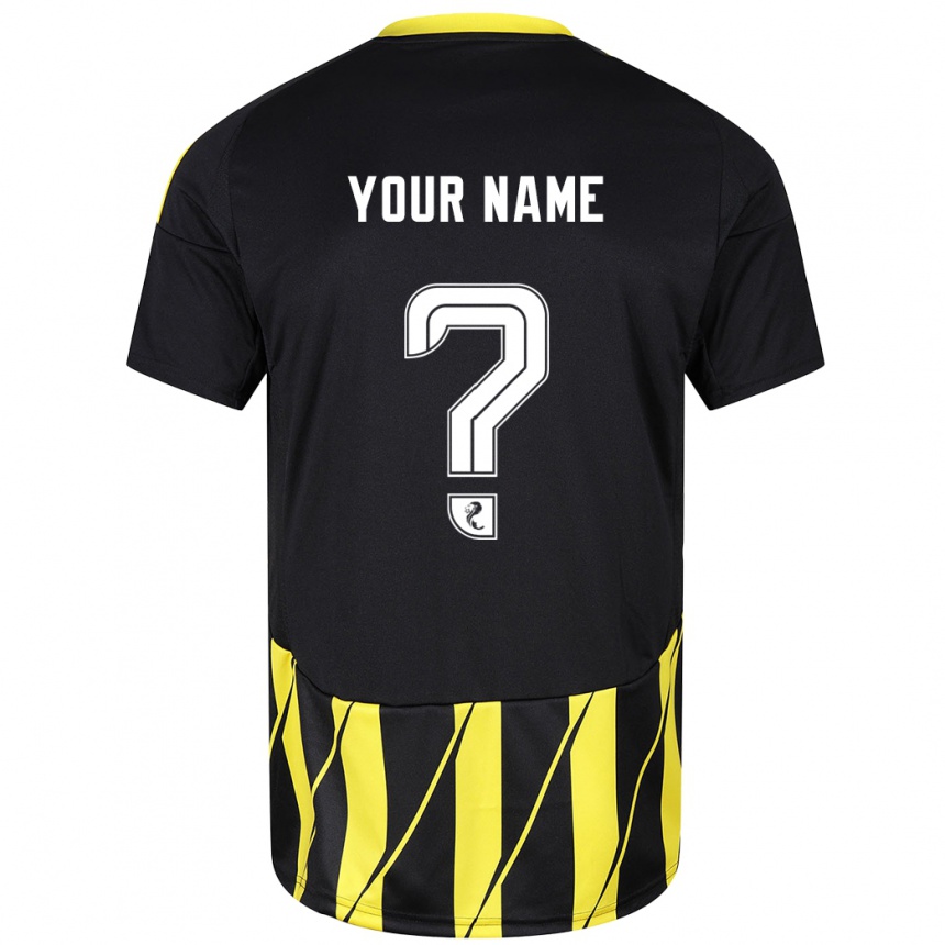 Kids Football Your Name #0 Black Yellow Away Jersey 2024/25 T-Shirt