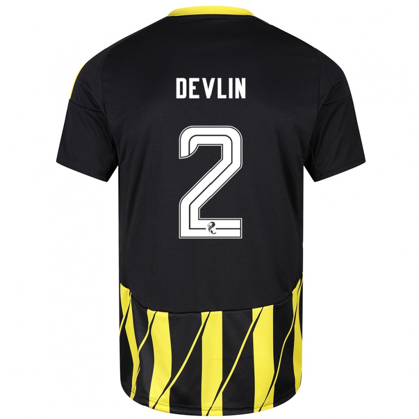 Kids Football Nicky Devlin #2 Black Yellow Away Jersey 2024/25 T-Shirt